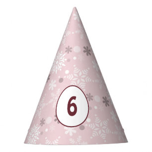 Winter Snowflake Pale Pink 6th Birthday Party Hat