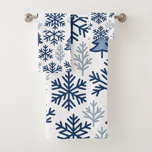 Winter Snowflake Pattern Design Bath Towel Set (Insitu)