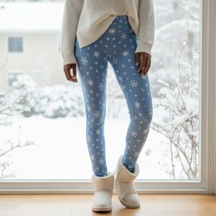 Winter Snowflake Pattern Light Blue Christmas Leggings