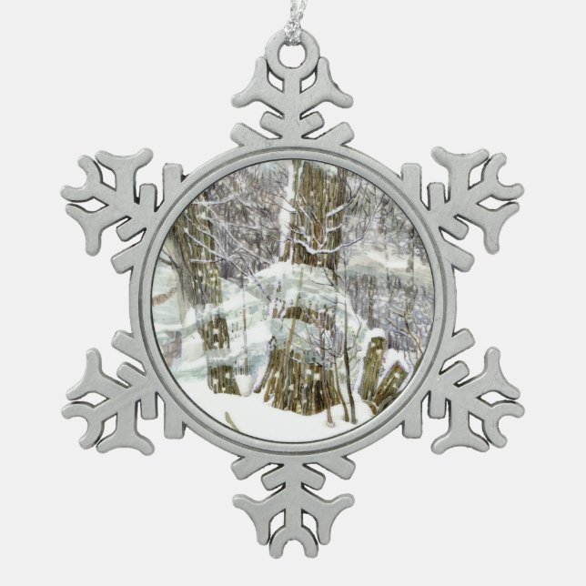 Winter Snowflake Pewter Christmas Ornament (Front)