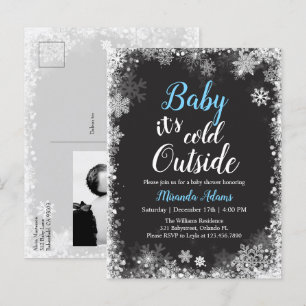 Winter Snowflake Photo Boy Baby Shower Invitation Postcard