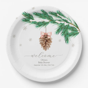 Winter Snowflake Pine cone Baby Shower Welcome Paper Plate