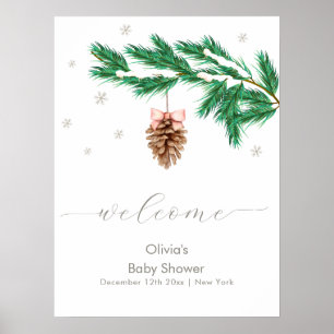 Winter Snowflake Pine cone Baby Shower Welcome Poster