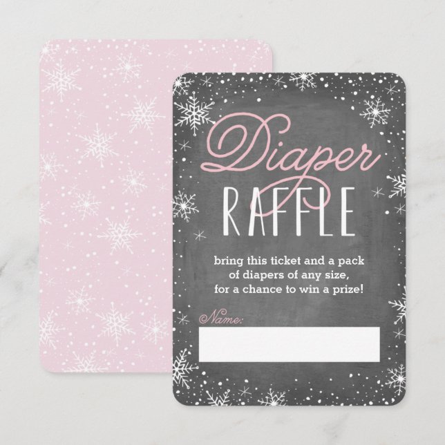 Winter Snowflake Pink Baby Diaper Raffle Ticket Invitation (Front/Back)
