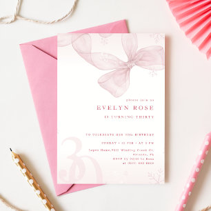 Winter Snowflake Pink Bow 30th Birthday Party Invitation
