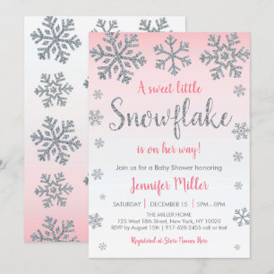 Winter Snowflake Pink & Silver Baby Shower Invitation