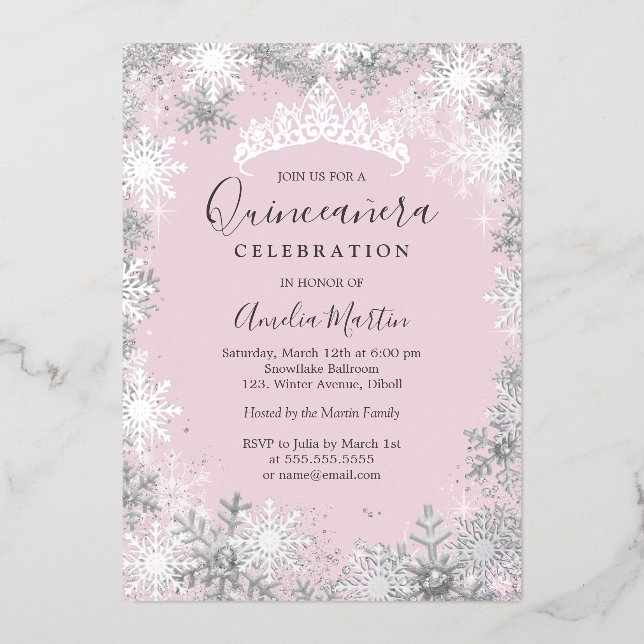 Winter Snowflake Pink Silver Quinceanera (Front)