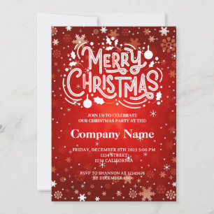 Winter Snowflake red white Merry Christmas party Invitation