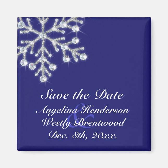 Winter Snowflake Save the Date Magnet indigo (Front)