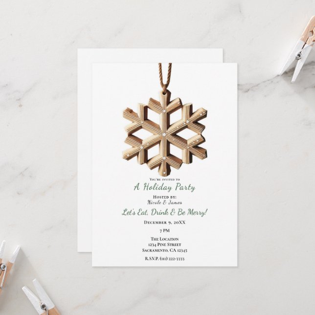 Winter Snowflake Scandinavian Minimal Holiday Invitation (Front/Back In Situ)
