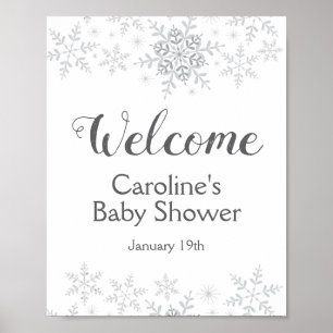 Winter Snowflake Silver Baby Shower Welcome Sign
