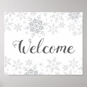 Winter Snowflake Silver Baby Shower Welcome Sign