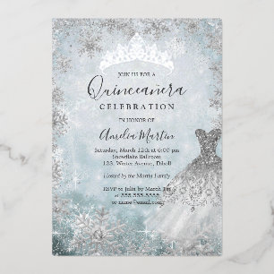 Winter Snowflake Silver Blue Quinceanera Foil Invi