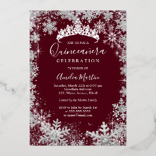 Winter Snowflake Silver Burgundy Quinceanera