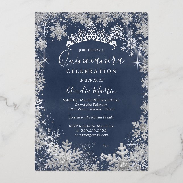 Winter Snowflake Silver Navy Quinceanera (Front)