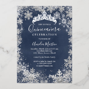Winter Snowflake Silver Navy Quinceanera