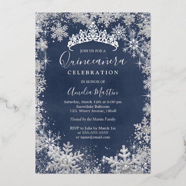 Winter Snowflake Silver Navy Quinceanera (Front)