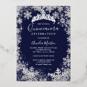 Winter Snowflake Silver Navy Quinceanera