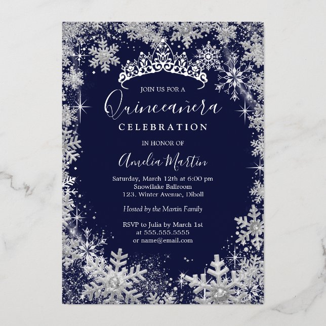 Winter Snowflake Silver Navy Quinceanera (Front)