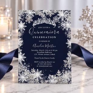 Winter Snowflake Silver Navy Quinceanera