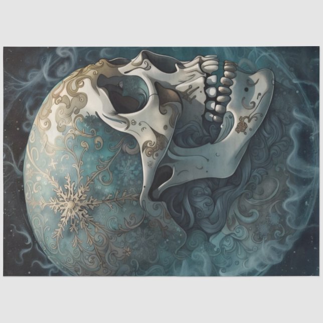 Winter Snowflake Skull Decoupage Paper – Blue Goth (Front)