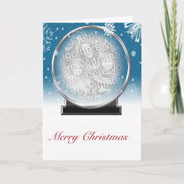 Winter Snowflake Snow Globe Christmas Photo Templa Holiday Card (Front)