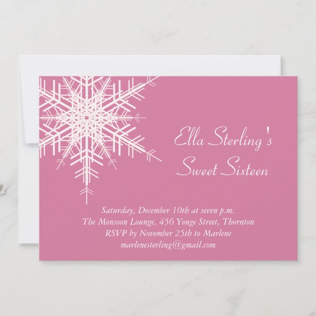 Winter Snowflake Sweet Sixteen Birthday Invitation (Front)