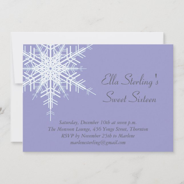Winter Snowflake Sweet Sixteen Birthday Invitation (Front)