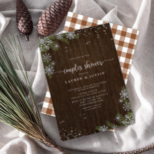 Winter Snowflake Tan Plaid Couples Bridal Shower Invitation