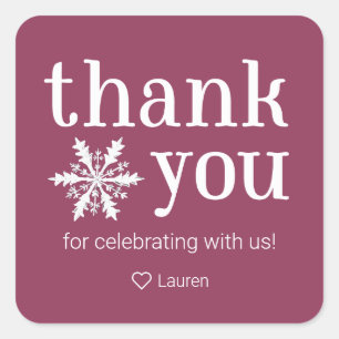 Winter Snowflake Thank You Sitcker Square Sticker
