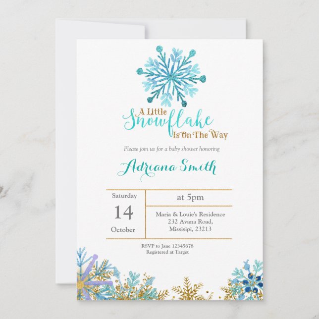 Winter Snowflake Theme Boy Baby Shower Invitation (Front)