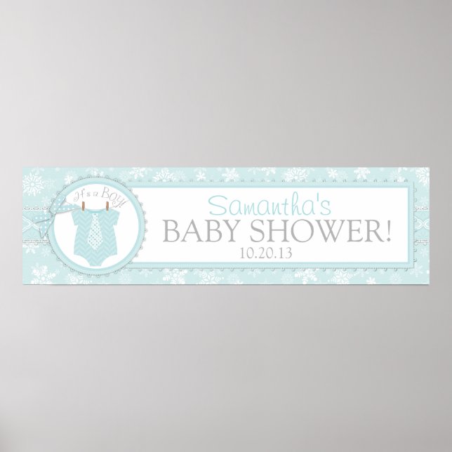Winter Snowflake Tie Jumper Baby Shower Banner Poster (Front)