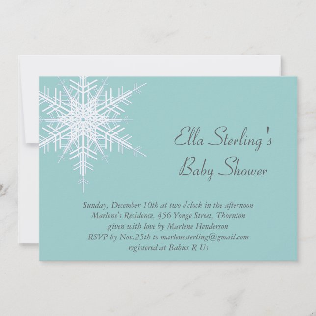 Winter Snowflake Turquoise Baby Shower Invitation (Front)