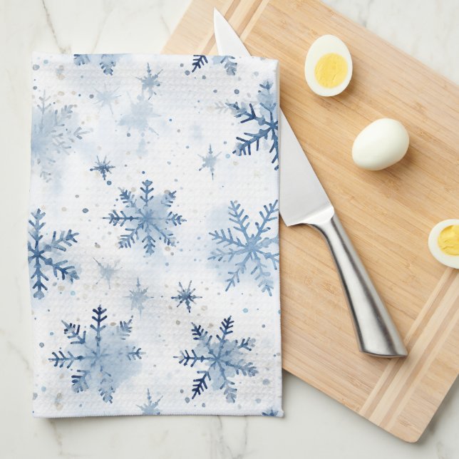 Winter snowflake watercolor pattern tea towel (Quarter Fold)