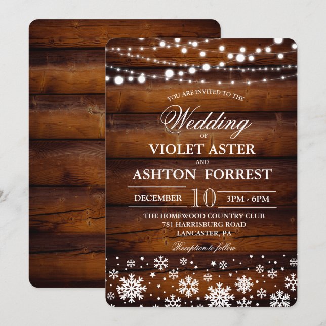Winter Snowflake Wedding Invitation (Front/Back)