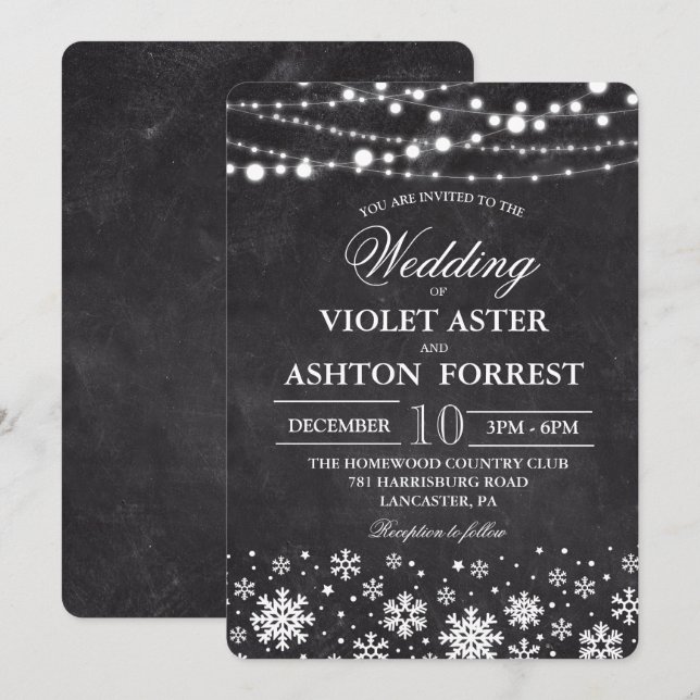 Winter Snowflake Wedding Invitation (Front/Back)