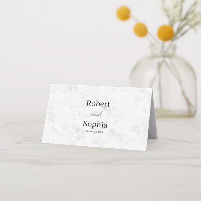 Winter Snowflake Wedding Place Card (Back)