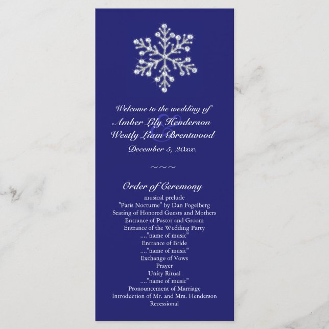 Winter Snowflake Wedding Program Programme (Front)