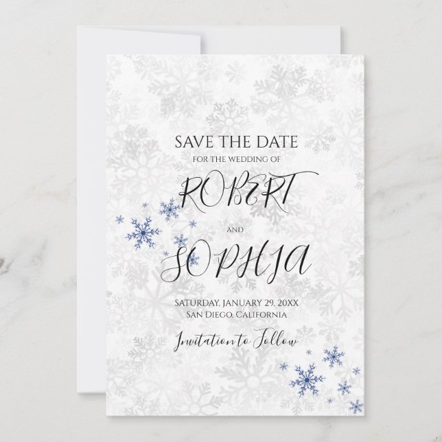 Winter Snowflake Wedding Save The Date (Front)