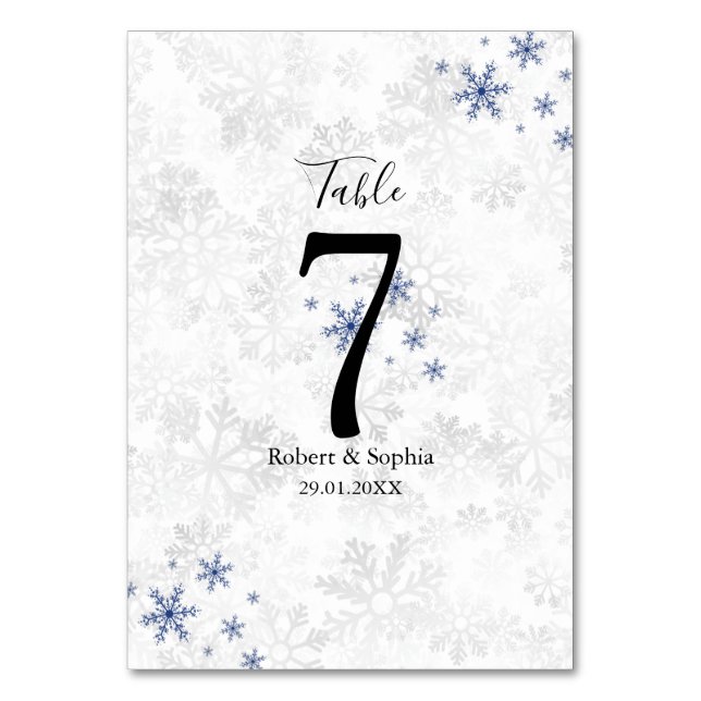 Winter Snowflake Wedding Table Number (Front)