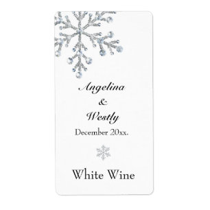 Winter Snowflake Wedding Wine Label
