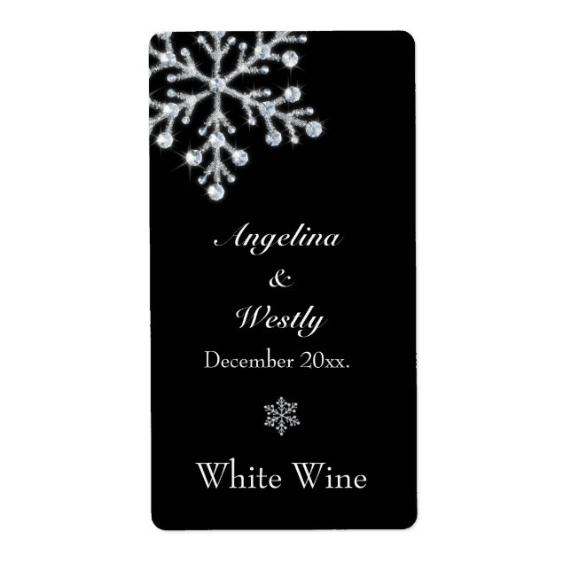 Winter Snowflake Wedding Wine Label (Front)