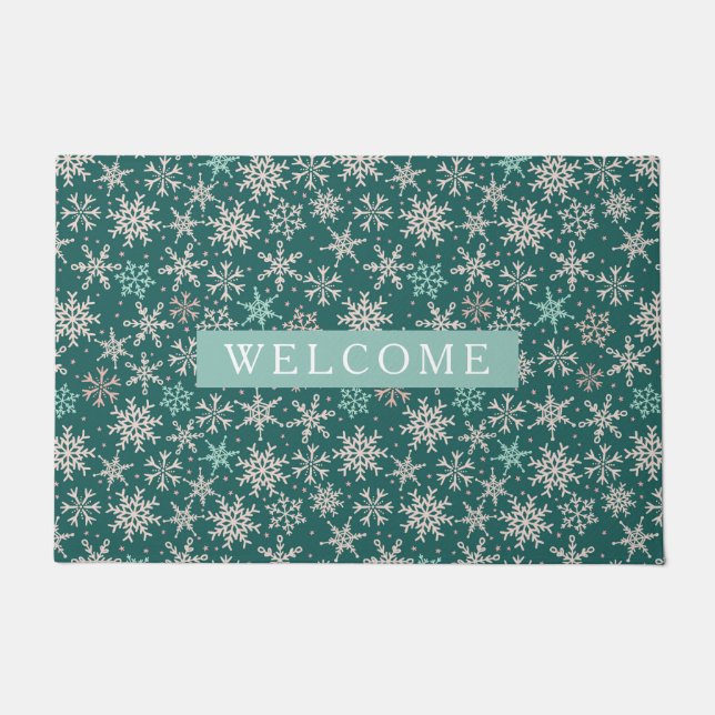 Winter Snowflake Welcome Door Mat (Front)