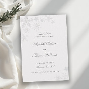 Winter Snowflake Wonderland Black White Wedding Save The Date
