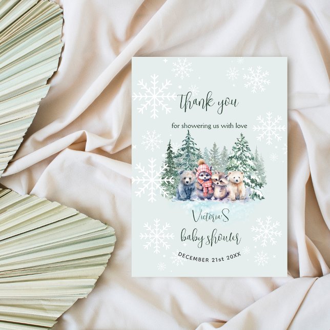 Winter Snowflake Woodland Animal Baby shower  Thank You Card (Creator Uploaded)