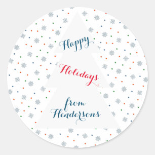 Winter snowflakes and dots pattern classic round sticker