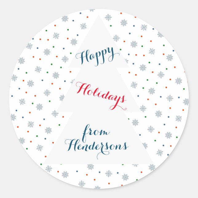 Winter snowflakes and dots pattern classic round sticker (Front)