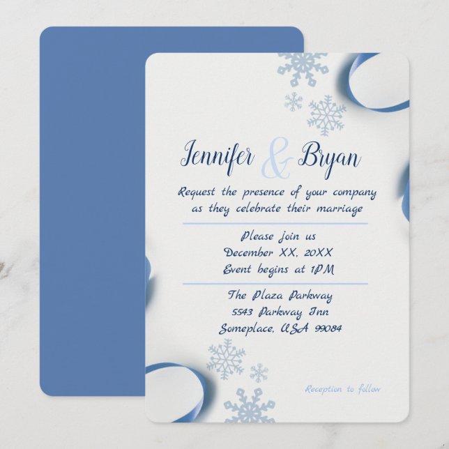 Winter Snowflakes and Ribbons Wedding Invitation (Front/Back)