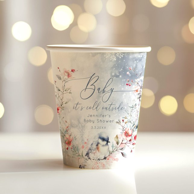 Winter snowflakes Baby its cold outside Bird Paper Cups (Creator Uploaded)