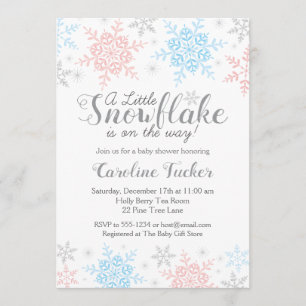 Winter Snowflakes Baby Shower Pink Blue Silver Invitation